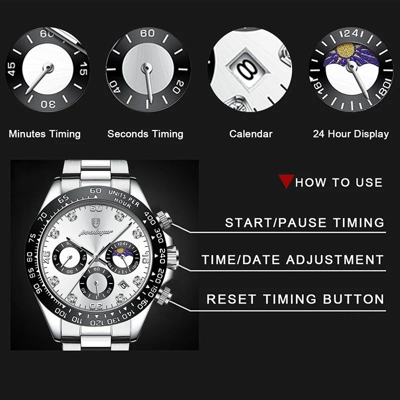 POEDAGAR Sports Watches For Men 2023 New Waterproof Brand Luxury Luminous Male Quartz Clock Stainless Steel Business Man Watch