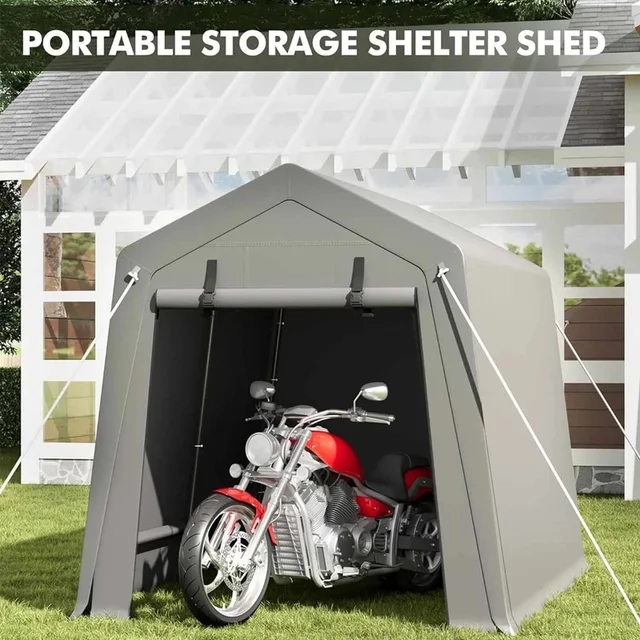 Abri de hangar portable étanche et robuste avec porte enroulable à fermeture éclair pour le rangement extérieur de motos, vélos et outils 2