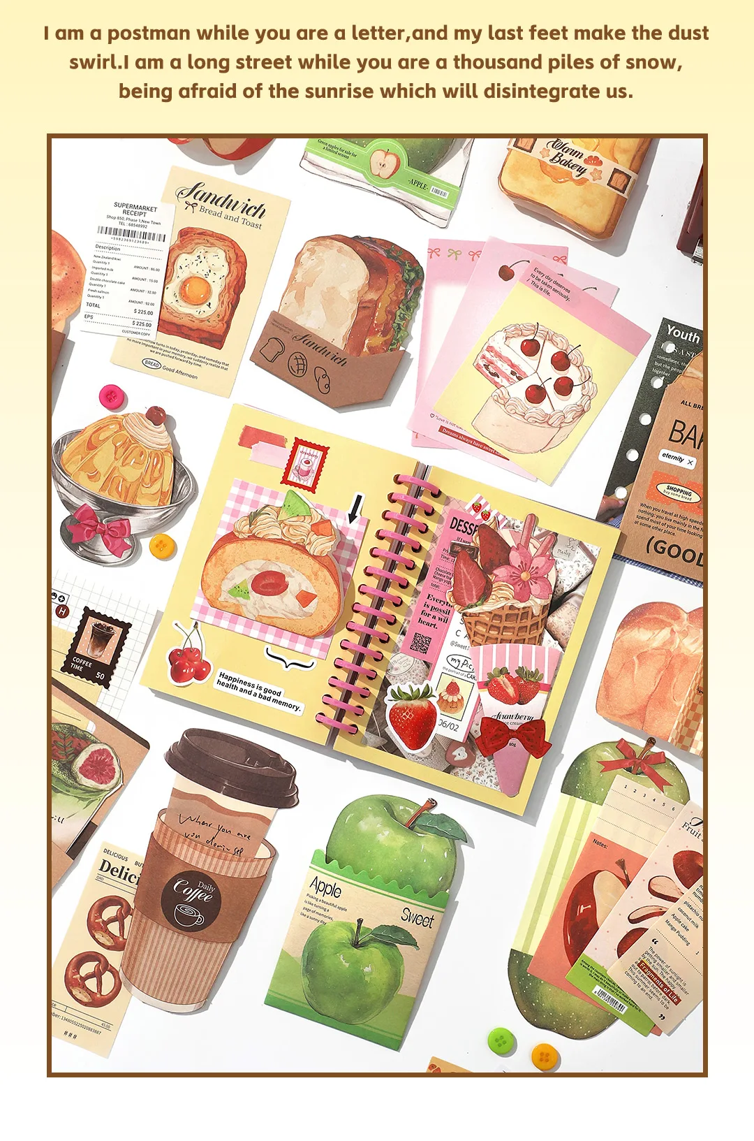 20 Stück Fresh Store Series Materialpaket für Lebensmittel und Kaffee, DIY-Scrapbook-Handbuch, ästhetische Schreibwaren – Detail 2