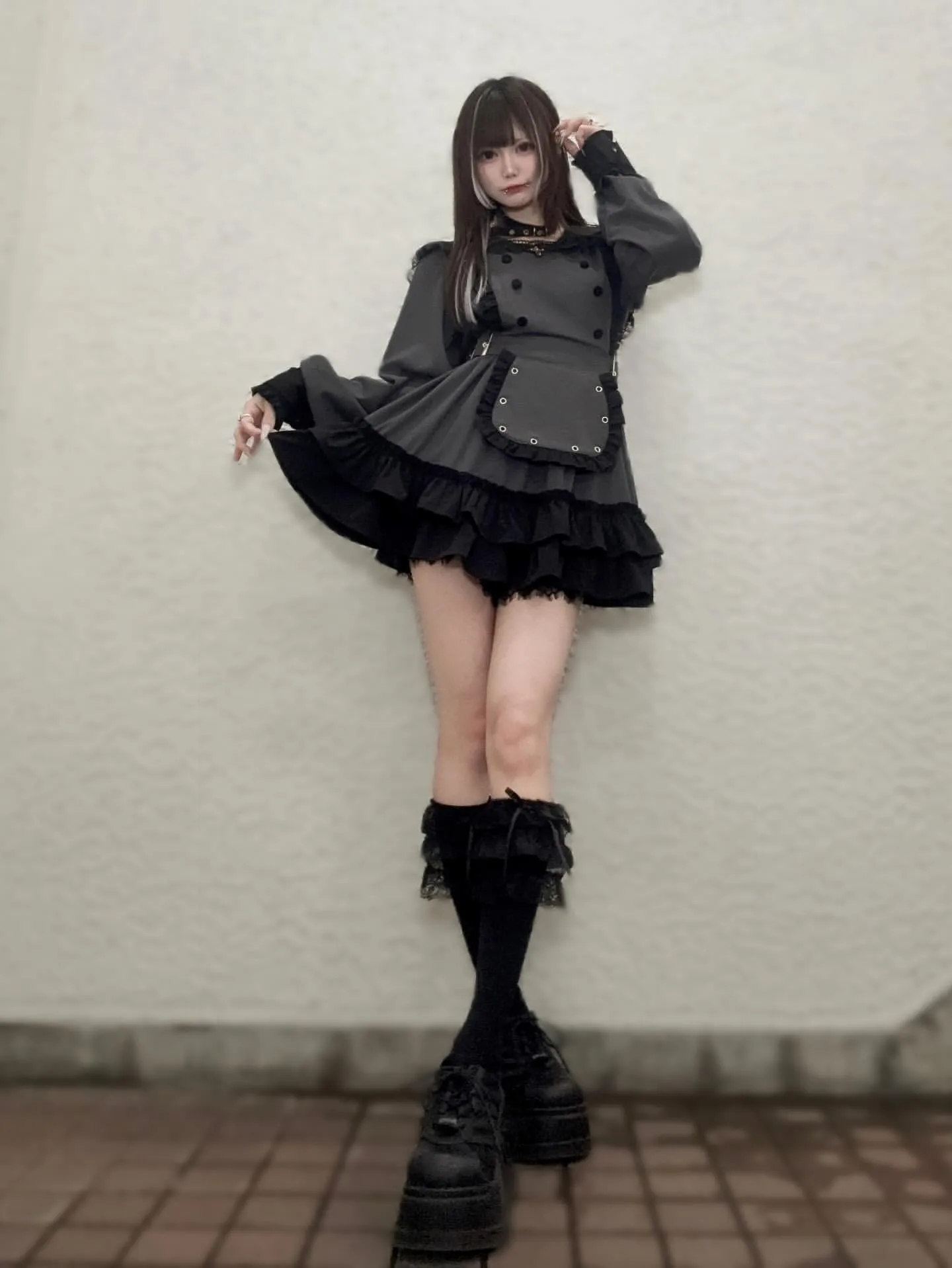 Women's Gothic Navy-Collar Maid Dress Set
