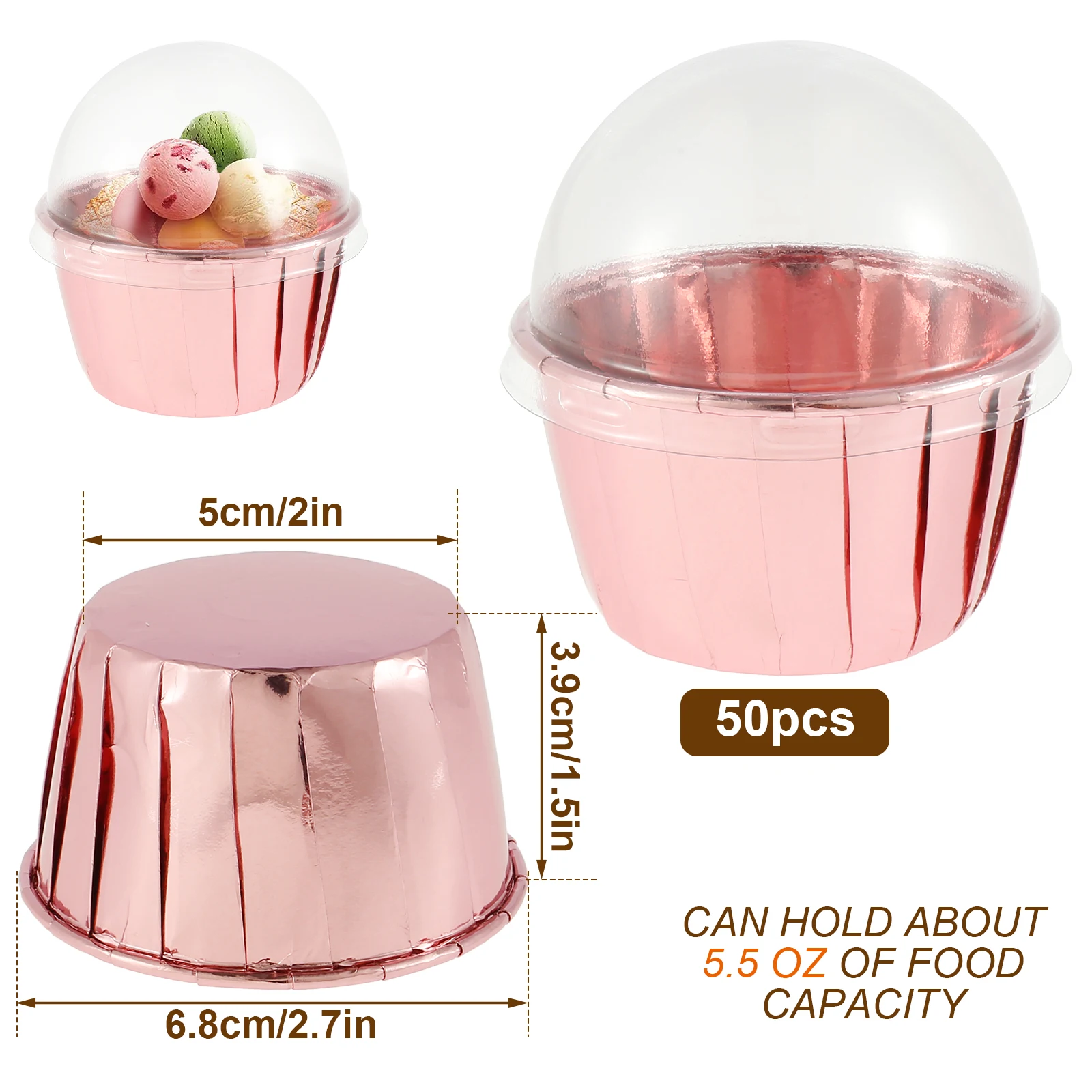50pcs Foil Cupcake Liners with Lids Round Aluminum Muffin Cake Holders Pans Baking Cups Tray 5.5oz Heat Resistant Cake Cups