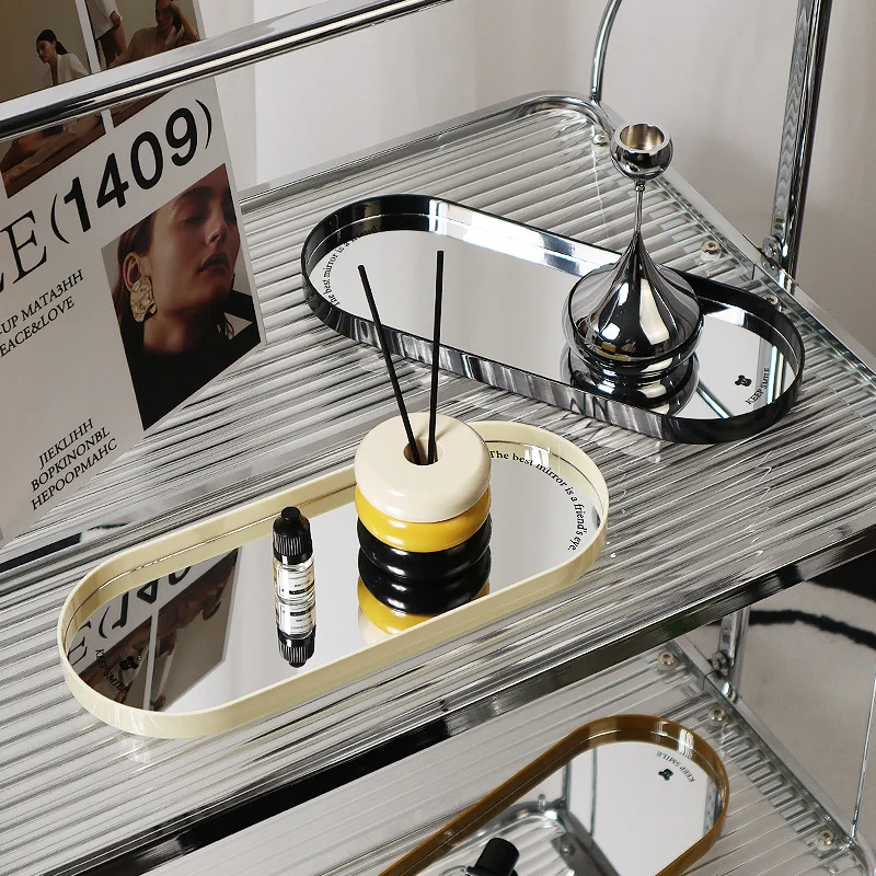 Glass Mirror Decorative Storage Tray For Makeup Dessert Plate Jewelry Necklace Bracelet Table Perfume Wedding Brides 5