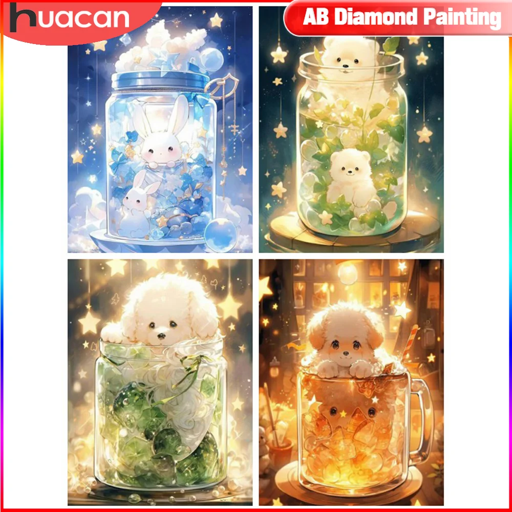 HUACAN Diamond Painting Cartoon Dog Rabbit AB Drill Mosaic Mountain Glass Bottle 5D DIY Home Decorative Gift diamond painting