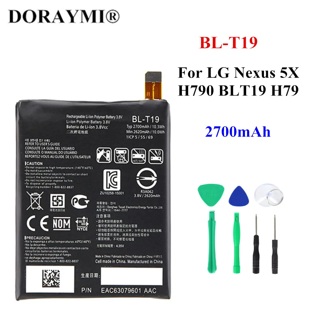Batteria Originale 2700Mah Bl-T19 Per Lg Nexus 5X H790 Blt19 H791 H798 Sostituzione Batterie Li-Ion Bateria + Strumenti