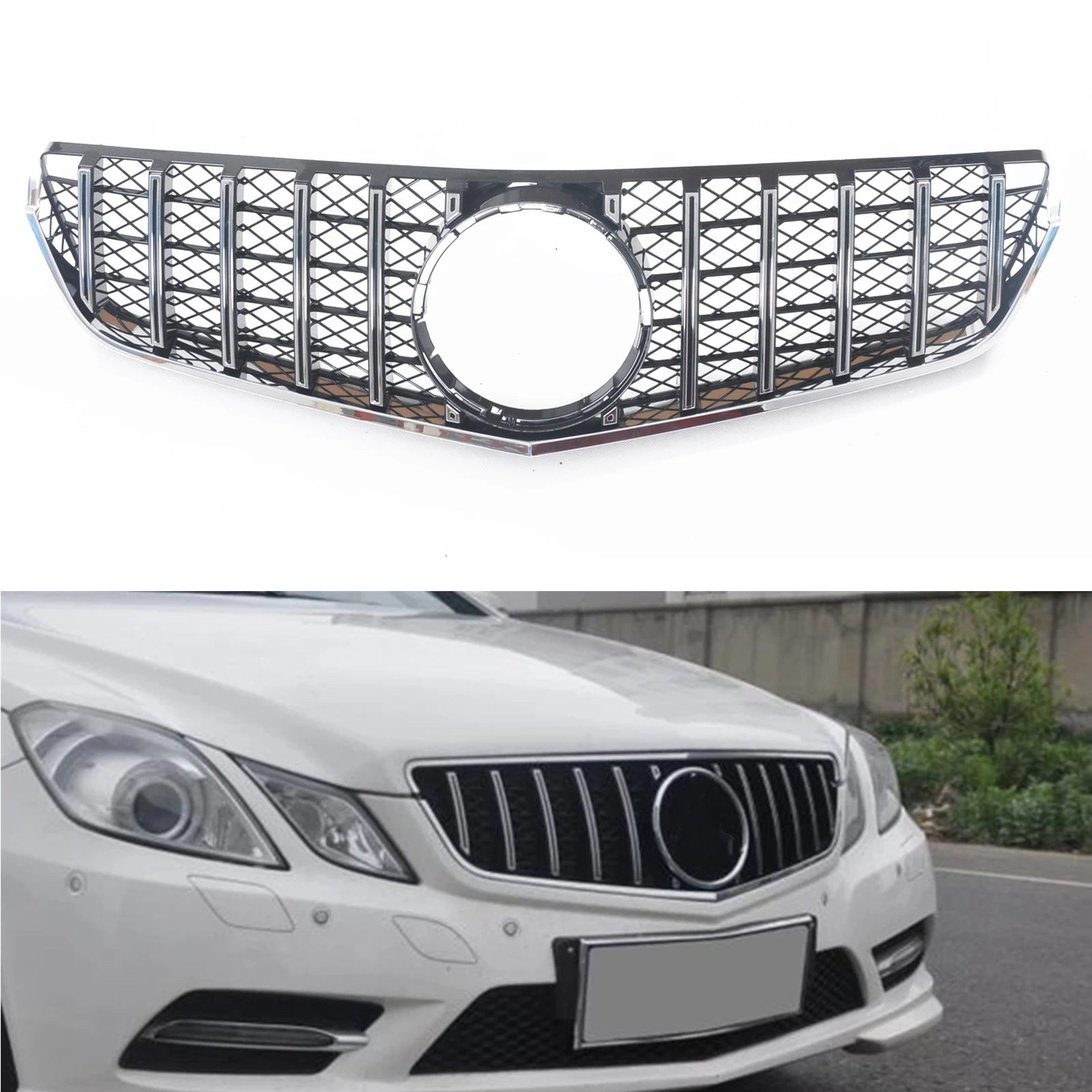 

Front Grill Grille For Mercedes Benz E Class W207 C207 Coupe 2009-2013 E250/350 E500 E300 Silver/Black GT Upper Bumper Hood Mesh