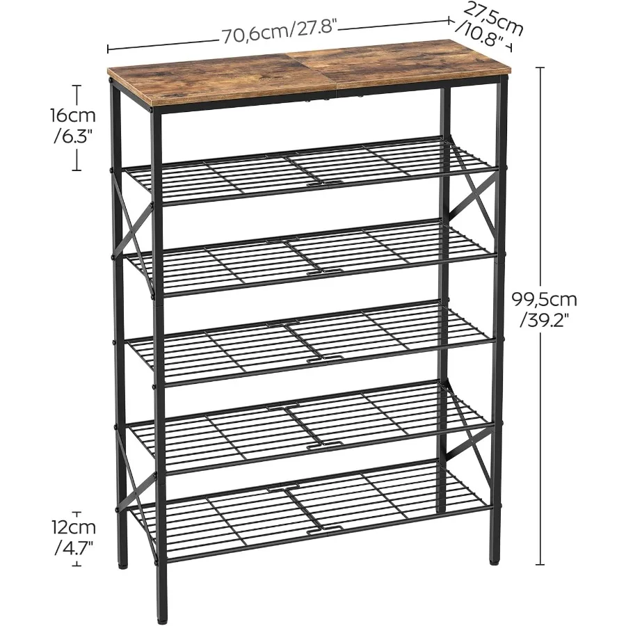 6Tier Shoe Rack Shoe Storage Organizer for Closet Free Standing Shoe Organizer with Metal Mesh Shelves 24 Pairs of Shoes Rustic