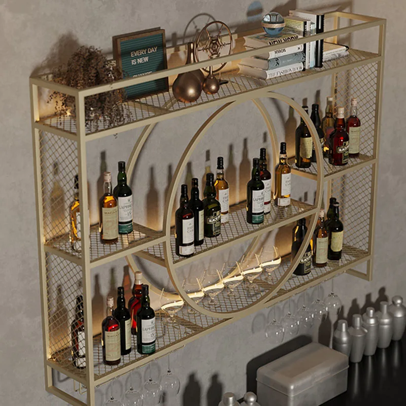 Decorative Bar Cabinet Display European Style Alcohol Storage Industrial Lights Wine Cabinet Mueble Vino Restaurant Furniture