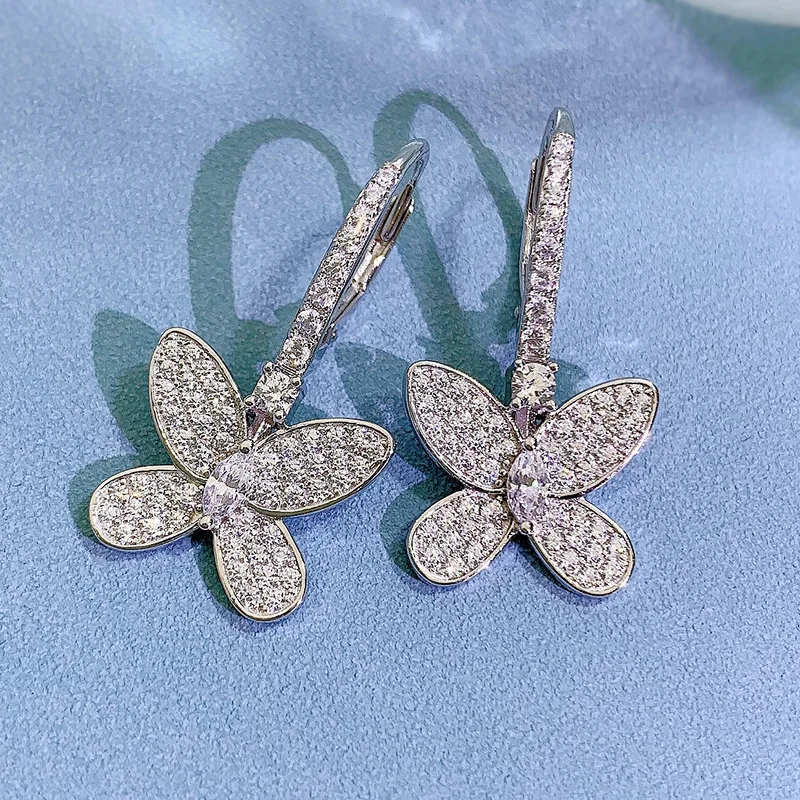 

Весенние серьги-бабочки Qiaoer, модные серьги-бабочки из серебра пробы, стереоскопические серьги-бабочки с полностью алмазным покрытием для женщин