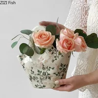 Flower Texture Ceramic Vase Handbag Shaped Flower Pots Desk Decoration Flower Arrangement Floral Vases Room Aesthetic Decor 2