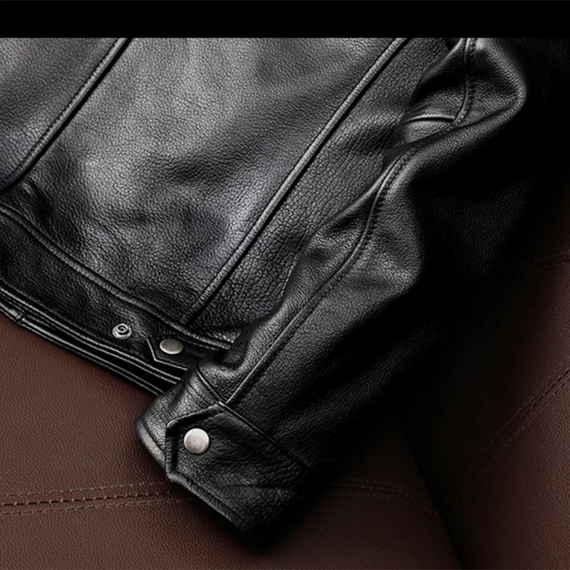 Men Leather Jacket New trendy pure top layer soft cowhide genuine leather men's slim-fit stand-up collar leather jacket coat