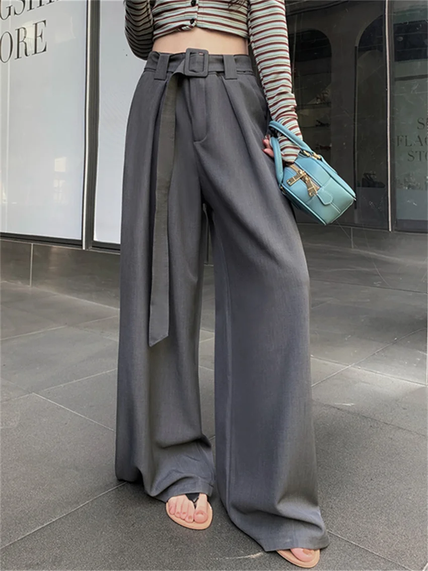 

Alien Kitty Work Wear Trousers With Belt Solid Women High Street 2024 New Loose Wide Leg Casual Fashion Summer Office Lady