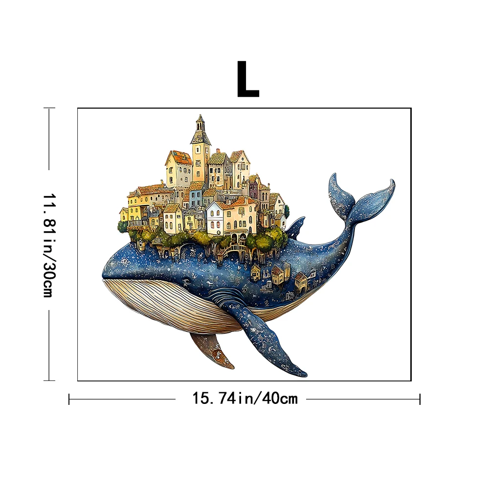 Handwerkliches Walschloss-Holzpuzzle – handgefertigtes Tierdorf, Fortgeschrittene Herausforderung und Meereswandkunst – tragbares Familienspiel – Detail 8