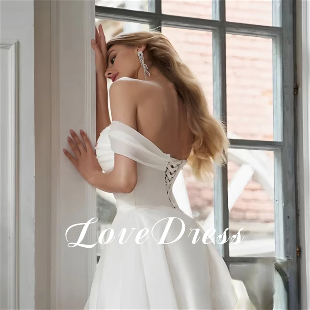 Customized Sexy Off Shoulder Tea Length Wedding Dress A Line Silk Organza Split Simple Bridal Gown Women Lace Up Back Vestido 2