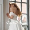 Customized Sexy Off Shoulder Tea Length Wedding Dress A Line Silk Organza Split Simple Bridal Gown Women Lace Up Back Vestido 2