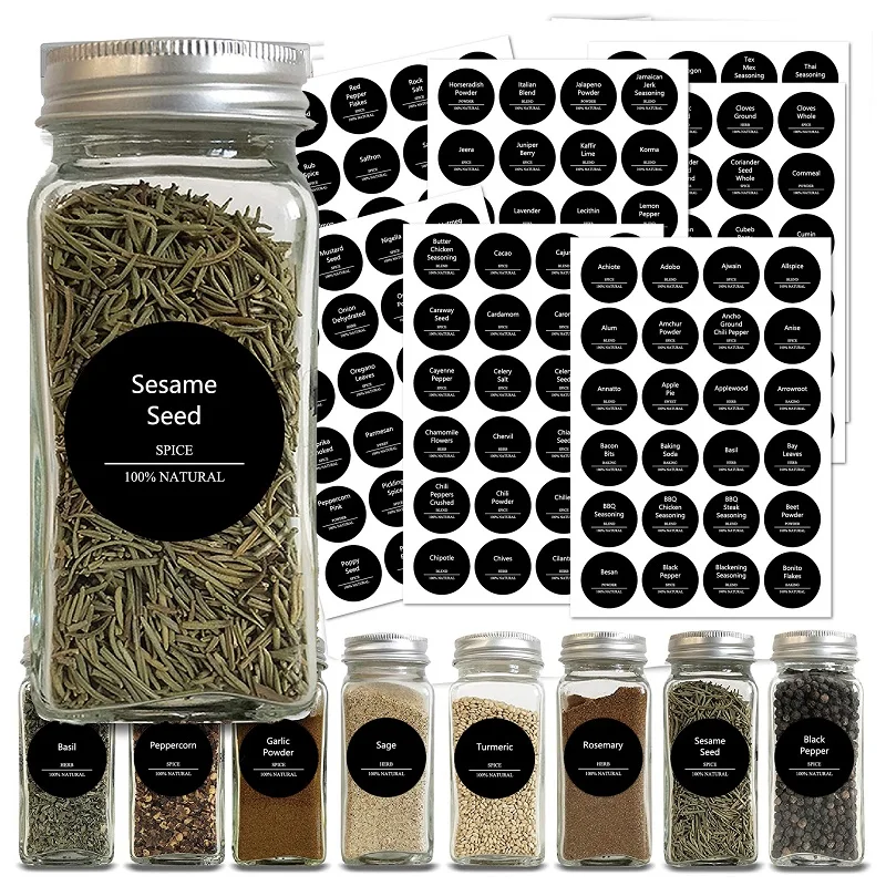 Spice Jar Storage Labels Black Waterproof Oil-proof Stickers 275PCS