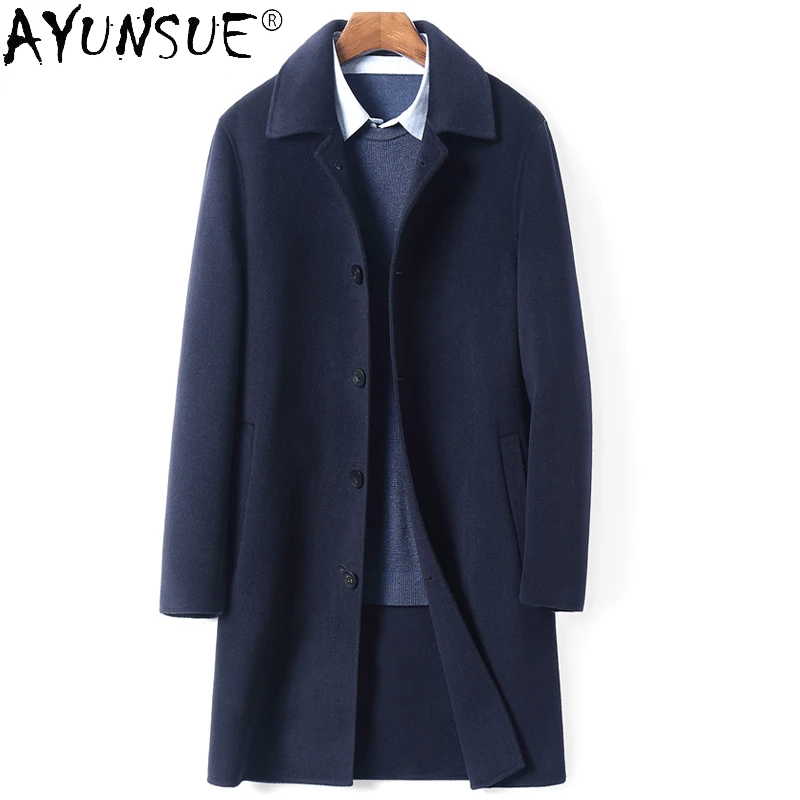 2021 Double-sided Cashmere Coat Men's Winter Thick Wool Coat Medium Woolen Coat Men Business Outwear Men’s Clothing Chaqueta FCY