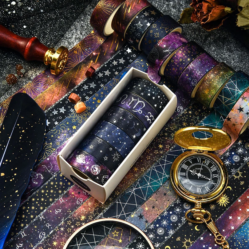 6Pcs Or 12Pcs Starry Sky Washi Tapes Scrapbooking Supplies Foil Decorative Adhesive Tape Washitape Diary Decorating Washi Tape 4