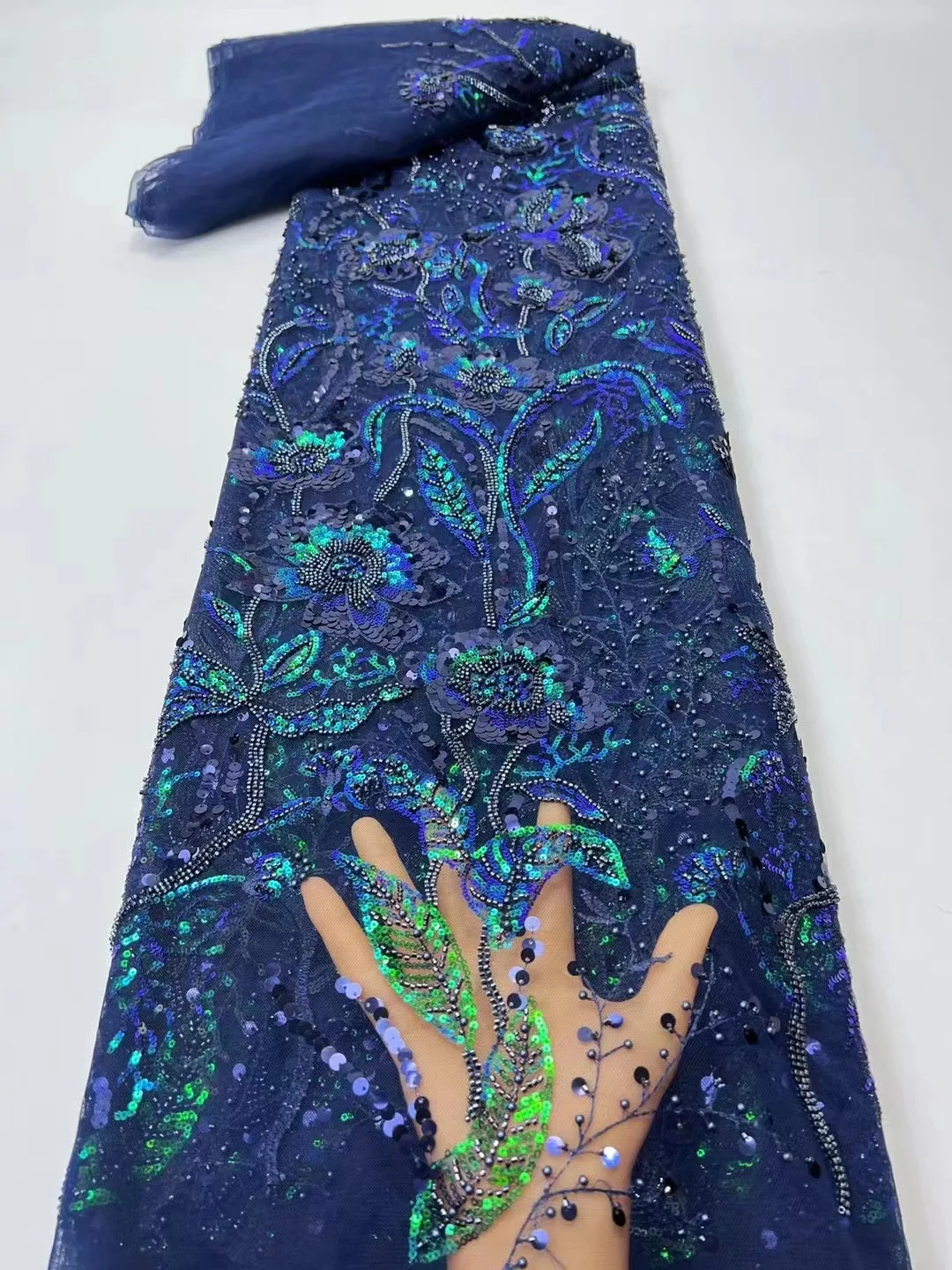 

African Beads Sequins Groom Lace Fabric 2023 High Quality French Lace Fabric Sequins Nigerian Lace Fabrics For Wedding Sewing