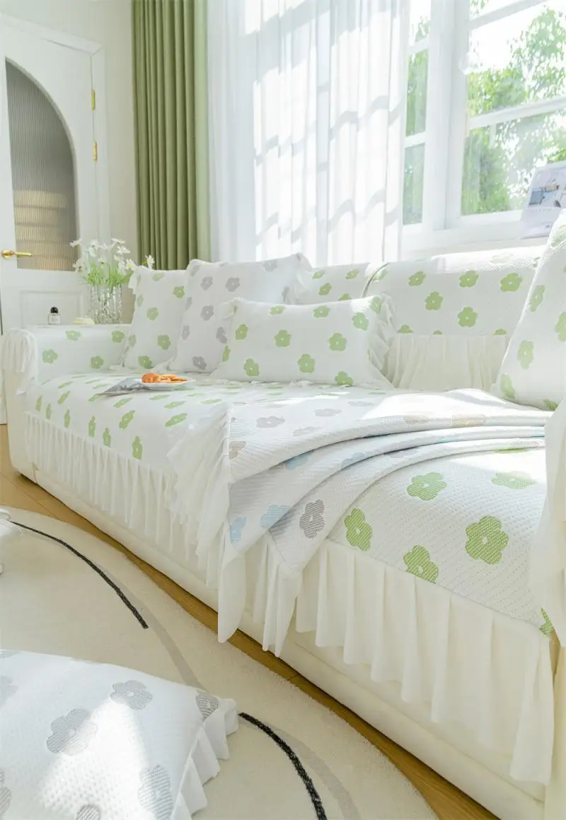 Frühling Sommer Eisseide Kühlende Sofakissen Blumenmuster Saumverstärkung Rutschfester Sitzbezug Einfache Universelle Sofabezüge – Detail 3