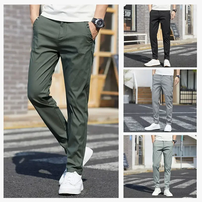 

Уличная одежда, мужские Модные Повседневные Костюмные брюки, весна-осень, однотонная универсальная облегающая Корейская одежда для мужчин, новые полностью прямые брюки