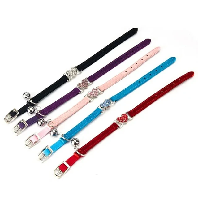 Heart Charm and Bell Cat Collar Safety Elastic Adjustable with Soft Velvet Material 8 Colors Pet Product Small Dog Collar 6