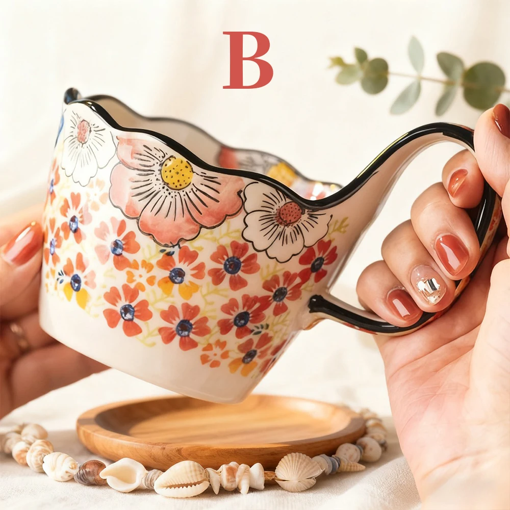 Hand-Painted Ceramic Floral Mug, Microwave Safe & Insulated for Hot and Cold Beverages