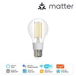 MOES Smart Dimmable LED Filament Bulb, E27, 7W, 806 Lumens, Adjustable Warm to Cool Light - Matter E27 Bulb (1 PC)