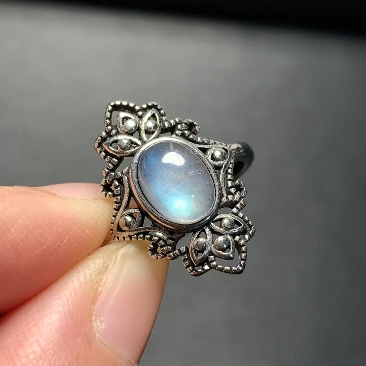 MM Natural Moonstone Ring Adjustable Female  Ring Jewelry for Women Gift Wholesale High Quality Vintage Fine