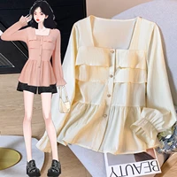 Plus Size Shirt For Woman Clothing Spring Summer 2025 New Arrivals Long Sleeve Tops Elegant Square Collar Ruffles Shirts Blouses - Image 2