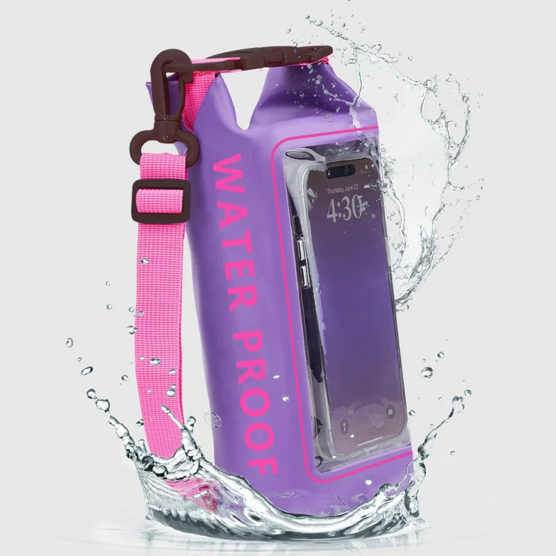 새로운 2L PVC 방수 드라이백, 2-in-1 터치스크린 폰 방수 파우치 아웃도..