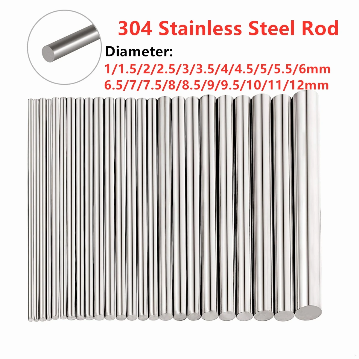 304 Stainless Steel Linear Shaft Rod Steel Round Rod Model Straight Metal Metric Round Shaft Rod Bars Diameter 1mm~12mm For DIY RC Car RC Helicopter Airplane