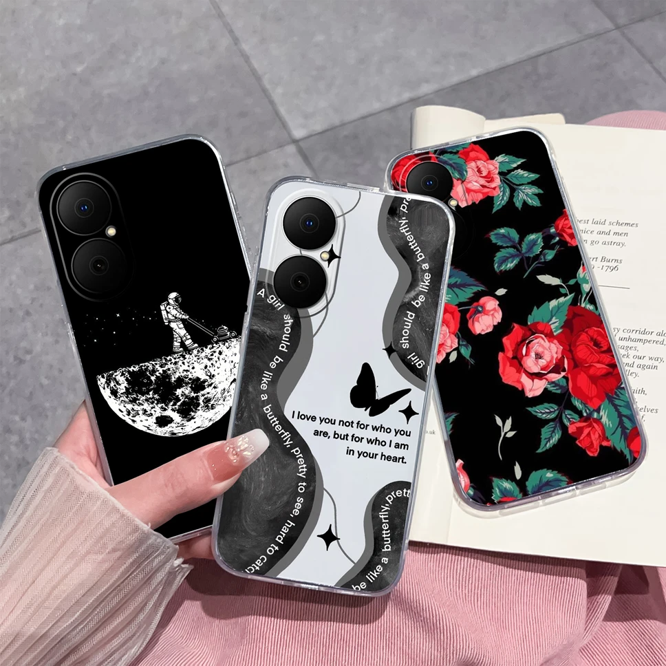 Lovely Flower Bear Transparent Soft TPU Case - Anti-Drop Silicone Back Cover