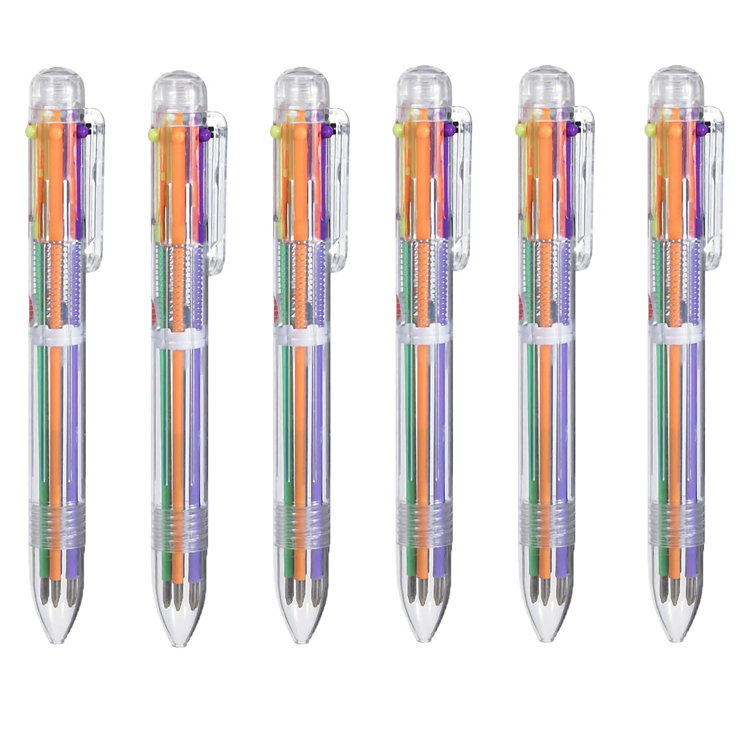 6pcs Ballpoint Pens Creative Stationery transparent 6 Color pressing Color Ball Pen Oil Pen Stationery