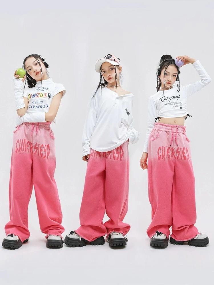 

Children's Jazz Dance Costume Girl Cool and Handsome Gradient Pants Children's Drumming Hiphop Set Performance Clothing