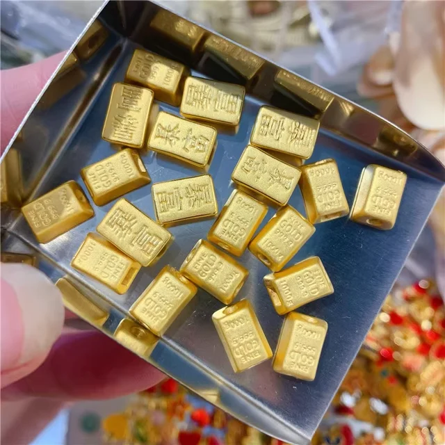 1pcs Pure 999 24K Yellow Gold Lucky Fu Oblong Pendant 0.2-0.4g