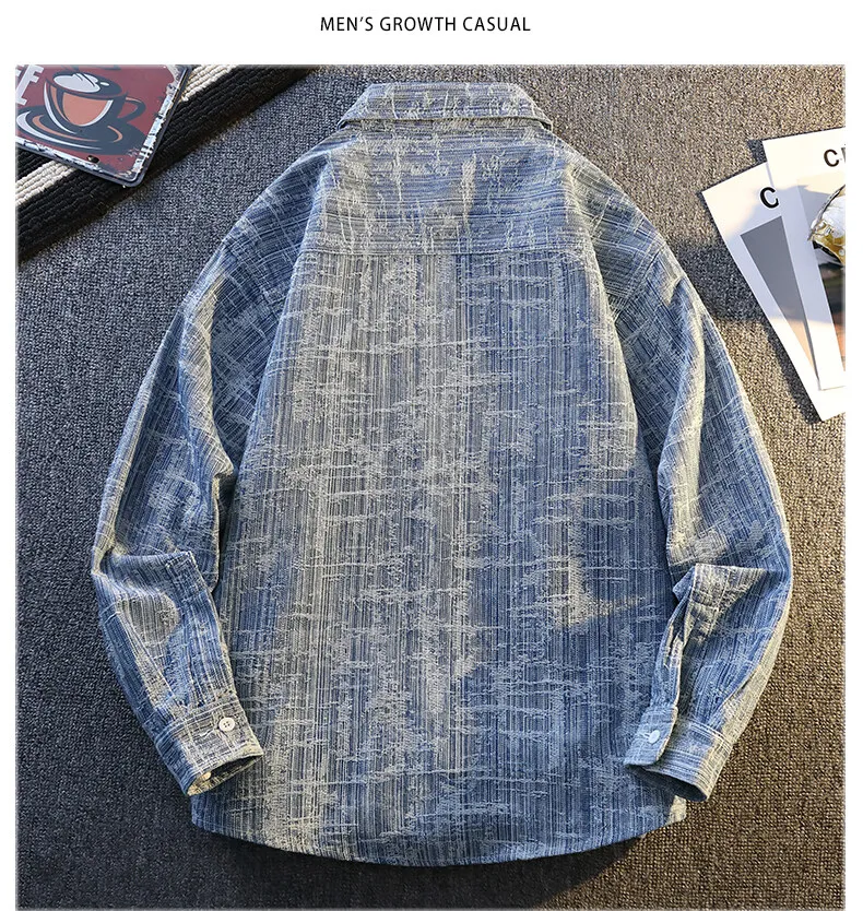 Klassische Herren-Jeansjacken aus blauem Karo-Baumwolldenim – Lässige Streetwear, winddichte Oberteile für Frühling/Herbst 2026 – Jugend-Jeansmäntel – Detail 9