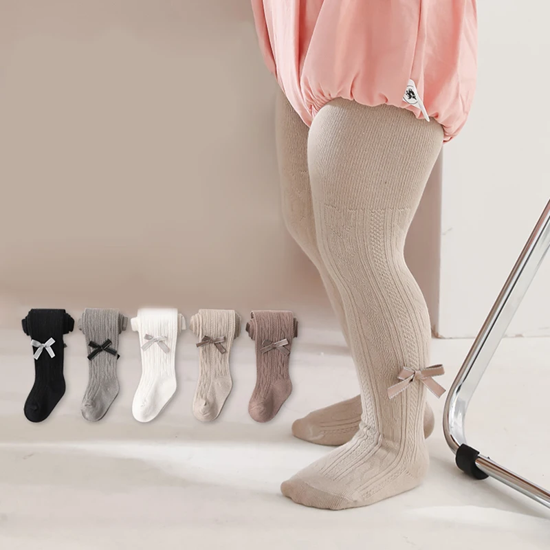 

Autumn New Baby Girls Pantyhose Spring Solid Color Tights Cotton Bow Girls Trousers Kids Girls Knitted Tight Pant Girls Leggings