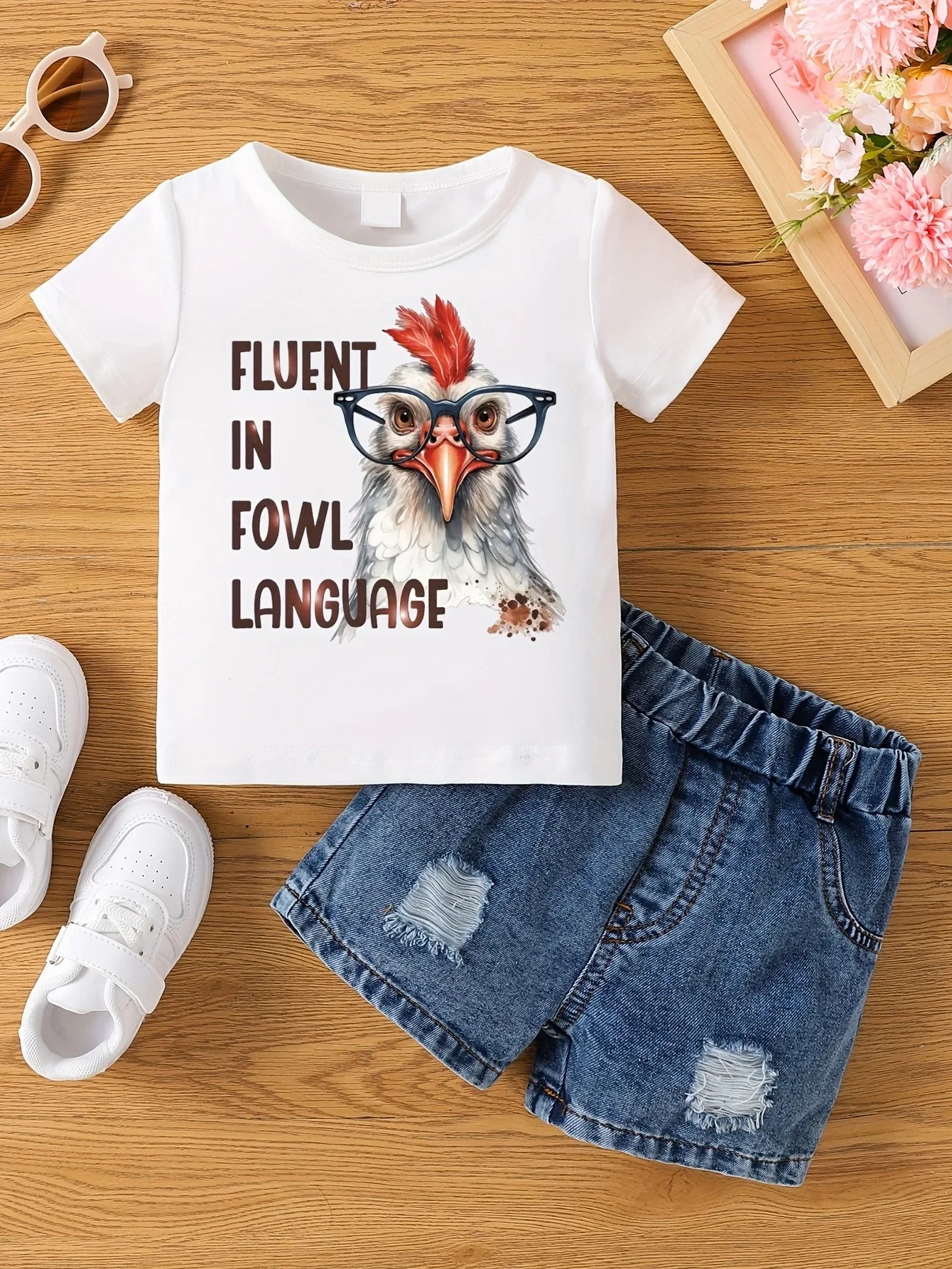 Aby Boys and Girls Summer Hot Painted Round Neck Short-sleeved Top Girls Just T-shirts. Shorts not included 25 Sab4e87383199455daa56a509d0d2079eP