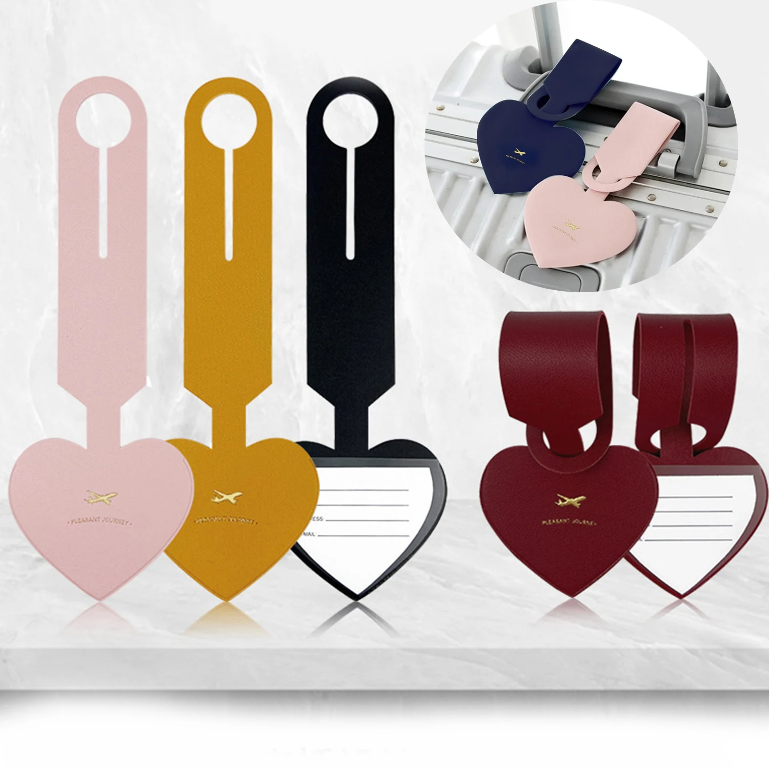 

New Fashion Heart PU Leather Suitcase Luggage Tag Label Bag Pendant Handbag Travel Accessories Name ID Address Tags