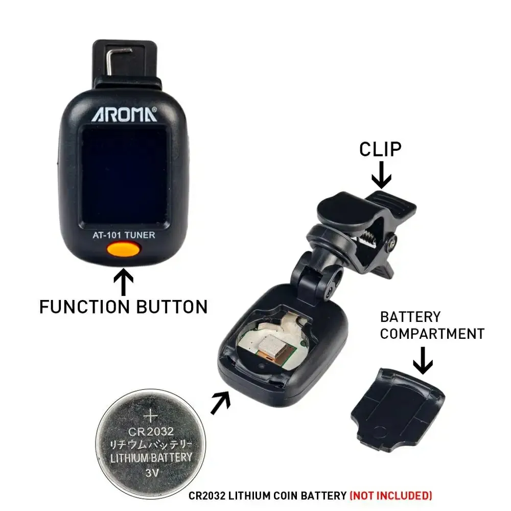 Guitar Tuner AROMA AT-01A/101 Foldable Rotatable Clip-on for Bass Ukulele Guitar