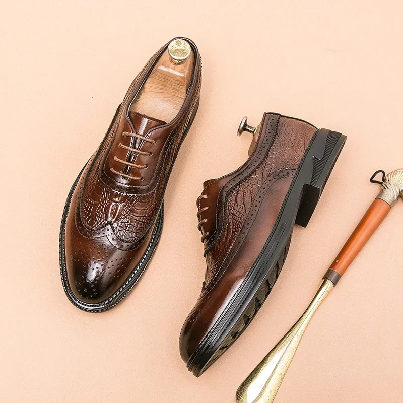 Mens Brogue Shoes Luxury Men Brogue Dress for Men Suit Casual Formal Business Leather Brown Wedding Italian Banquet Size 46 mens dress shoes