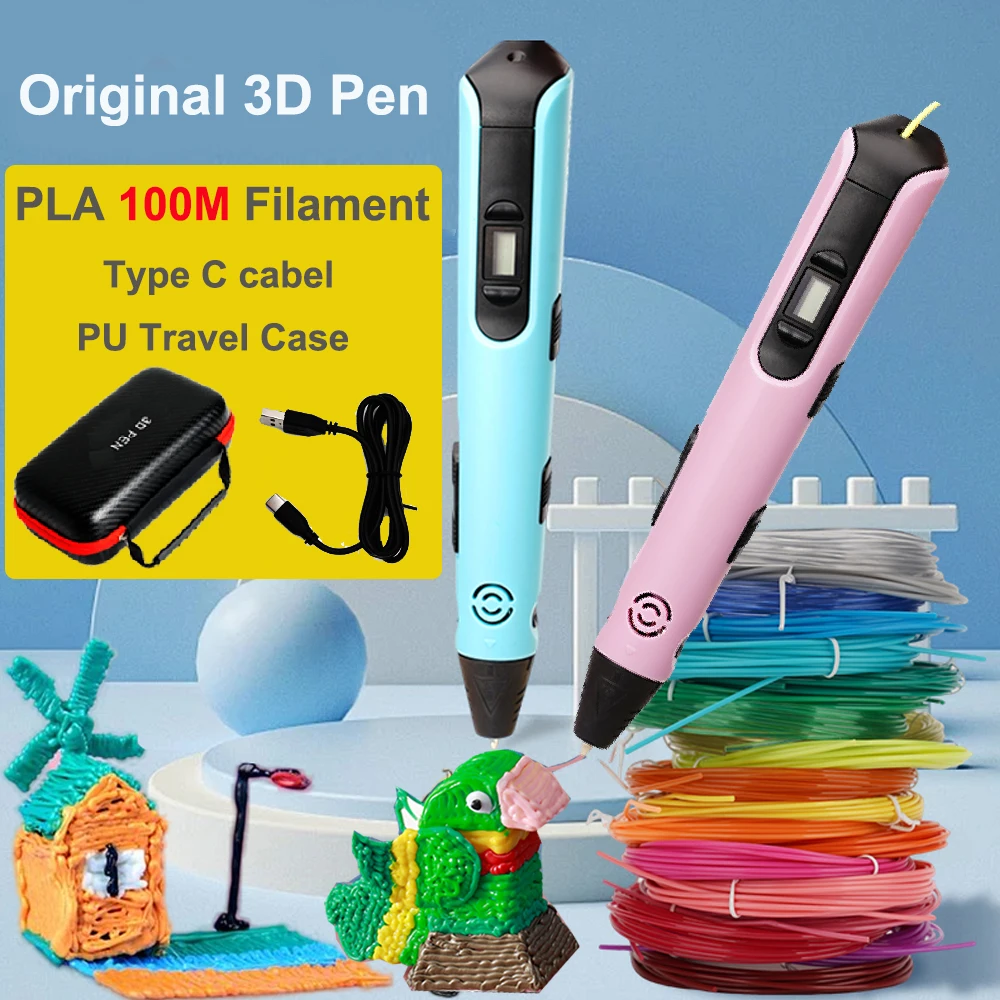 3D printing pen 1.75mm PLA filament material with display Type C cable for kids DIY drawing