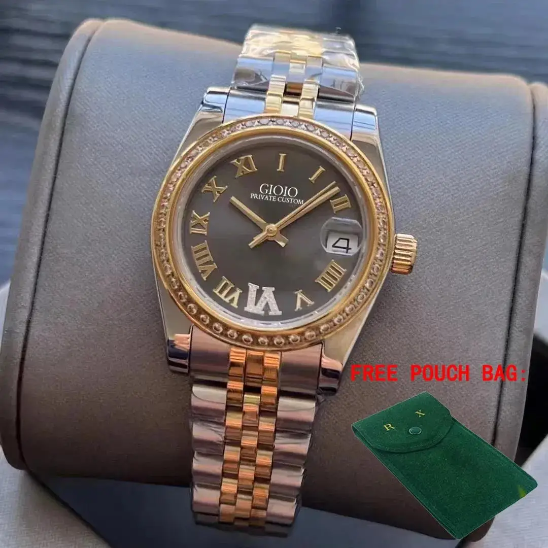 

Lady Automatic Watch for Men Mechanical Watches Stainless Steel Calendar Silver Gold Black Green Rome Dial Diamonds Bezel 31mm