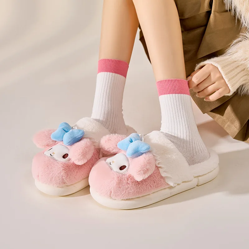 

Зимние хлопковые тапочки Sanrio, Hello Kitty Kuromi, женская домашняя теплая Домашняя обувь на толстой подошве для пар