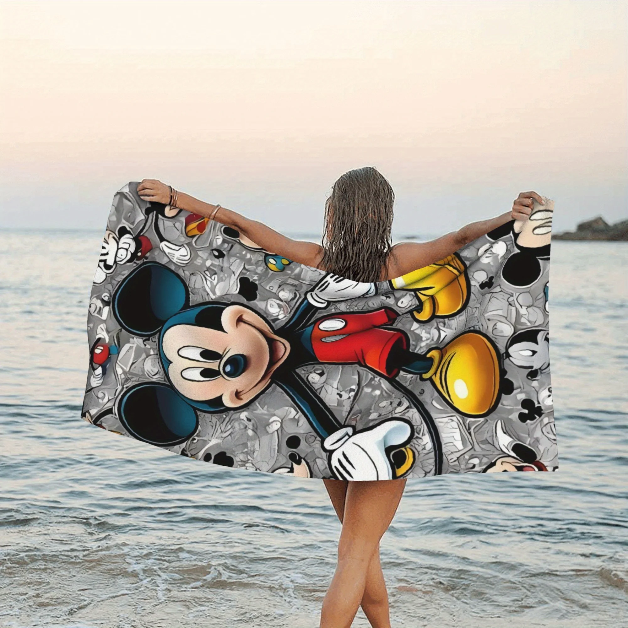 One Mickey Beach Towel Made of Quick-Drying Soft Microfiber, Ideal for Travel, Beach Outings, Pool Days, And Camping, Perfect