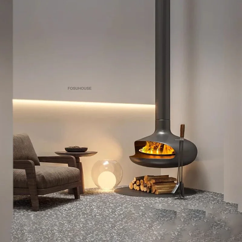 เตาผิง UFO แบบแขวนดีไซน์ยุโรป เตาผิงจำลองไฟสำหรับบ้านตกแต่งบ้านหรูหรา เตาทำความร้อนวิลล่าพร้อมปล่องควัน 1
