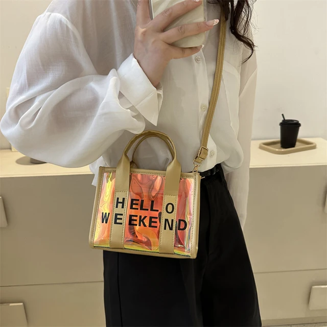 Summer Transparent Tote Bag, Letter Print Jelly Top Handle Bag, Clear  Shoulder Bag - Temu