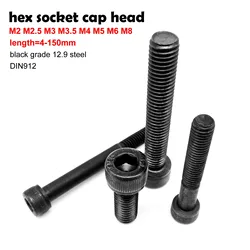 High - Strength Black Alloy Steel Hex Socket Cap Screws (4 - 150mm), Grade 12.9 - 150mm