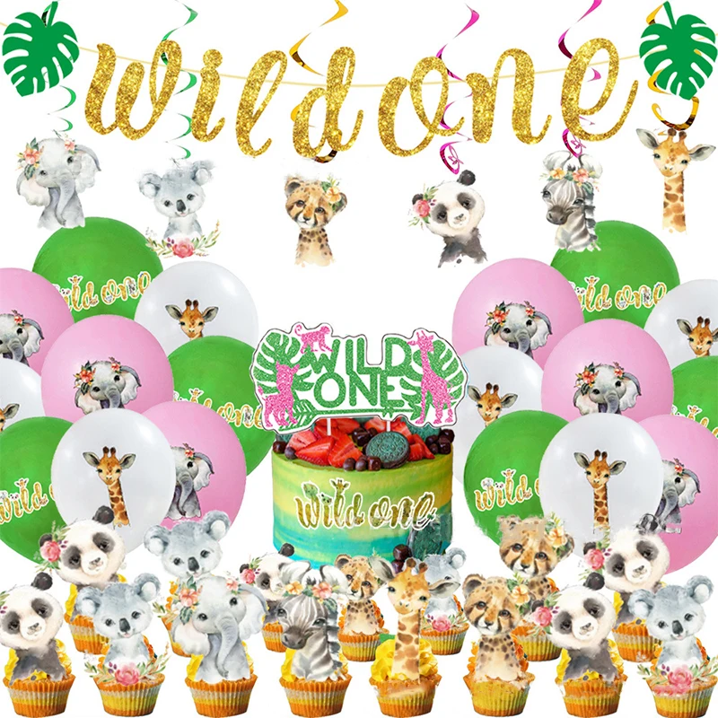 Wild One Party Decor 1st Birthday Balloon Kids Safari Woodland Forest Theme Caketopper Jungle Animal |
