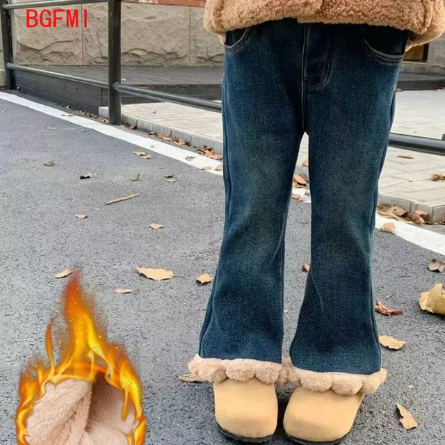 키즈양털부츠 추천상품 여아용 한국 아동복 청바지, 플러시 바지, 플레어 바지, 겨울 복장, 두껍고 따뜻한 기모 바지, 1-8T 소개